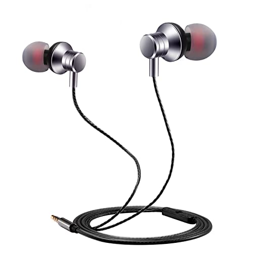 Wired stereo earbuds with microphone, 3.5 mm, silver