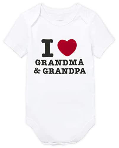 Baby Single Short Sleeve 100% Cotton Bodysuits, I Heart Grandma and Grandpa, 0-3 Months
