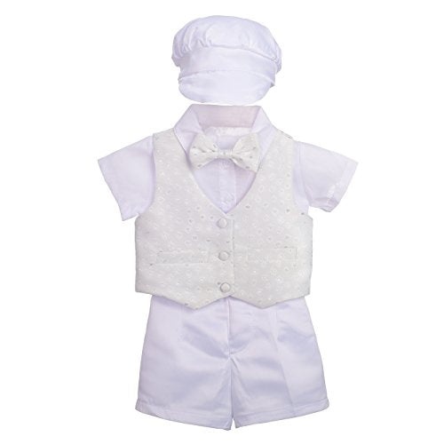Baby Boys Christening Outfit   Bonnet Baptism Wedding Suit 4pcs Set Short Sleeve Size 3-6 Months White