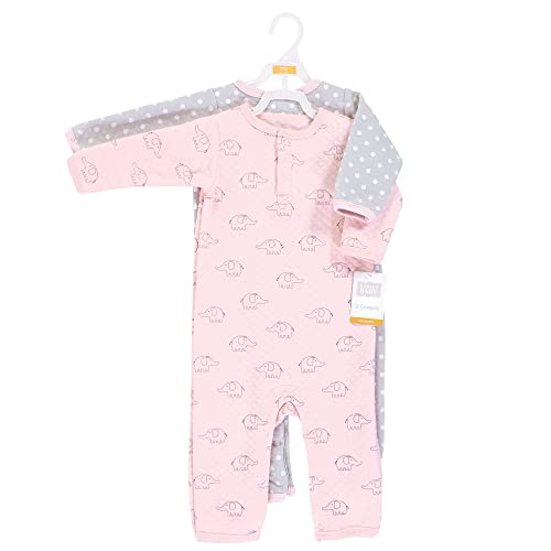 Uni   Premium Quilted Coveralls, Pink Gray Elephant, 0-3 Months