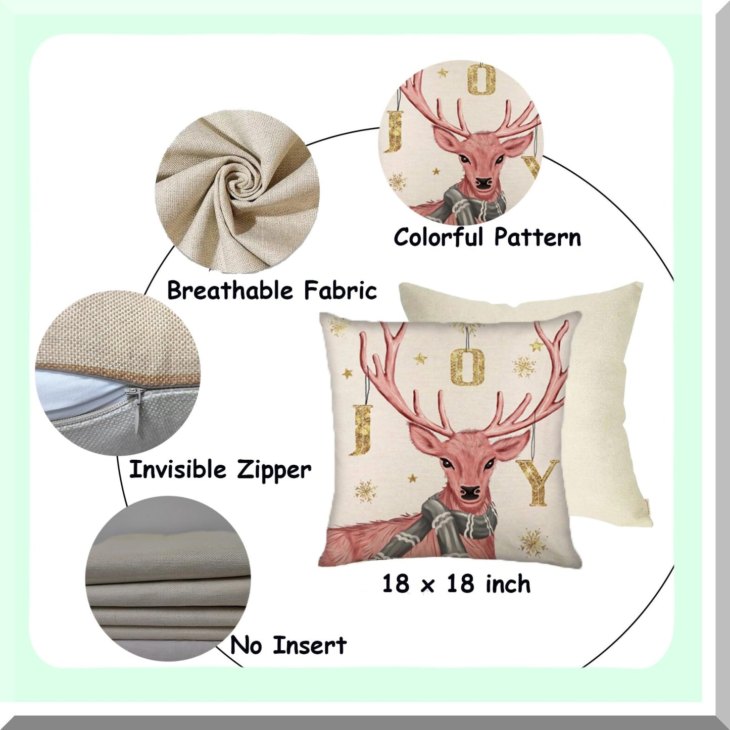 Winter Wonderland Pink Pillow Covers - Set of 4, Merry Tree Reindeer Holiday Xmas Throw Pillows Cover Farmhouse Decoration Linen Pillowcase for Home Sofa Decor