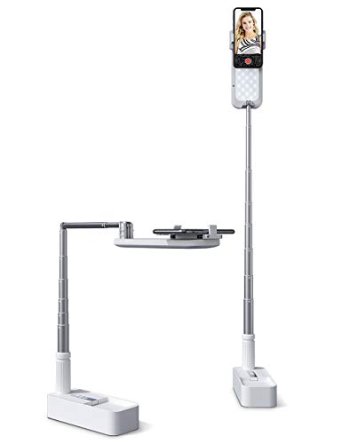 Extendable Selfie Stand 360 Rotation with Phone Holder, Rechargeable Wireless Foldable 7 Brightness LED Light for Live Streaming/YouTube/Tiktok/Video Recording/Photography/Reading (V6W)