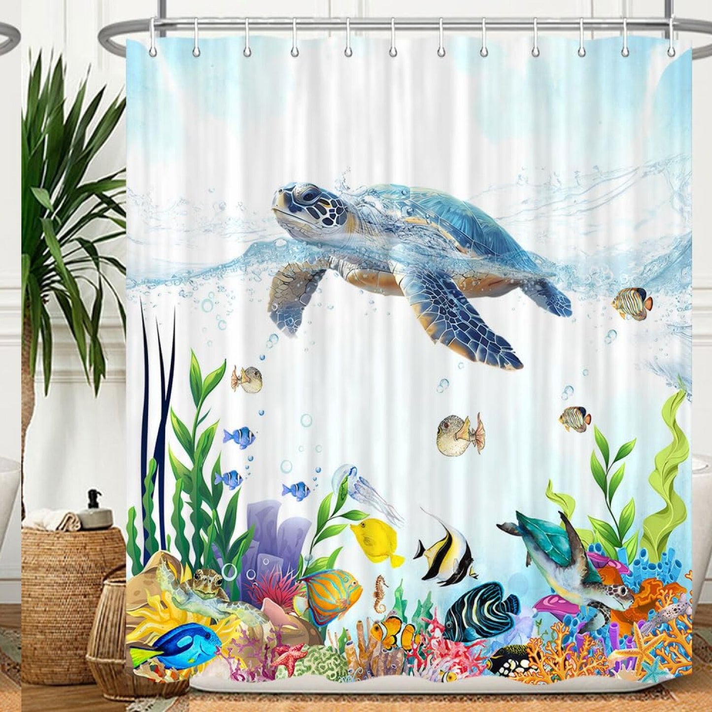 Sea Turtle Blue Teal Shower Curtain 72x72in
