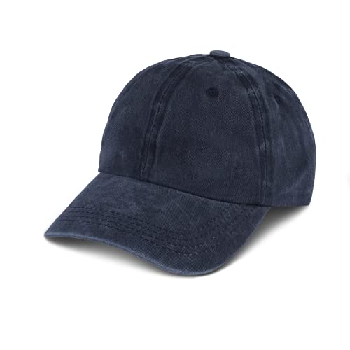 Navy Blue Baseball Cap Mens Hats for Women Distressed Washed Denim Vintage Ball Caps Dad Hat Uni Adjustable