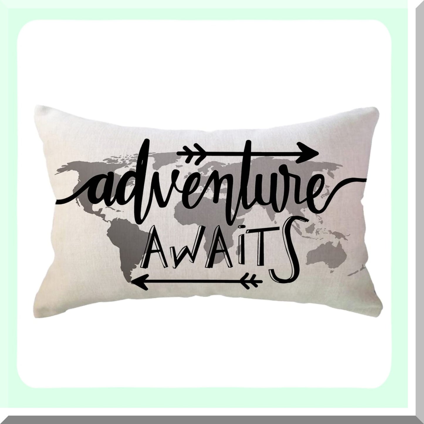 Adventure Awaits Grey World Map Lumbar Pillow Cover - Geography Theme Decorative Rectangular Pillowcase for Sofa/Couch/Camper - 12x20 Inch Arrow Design