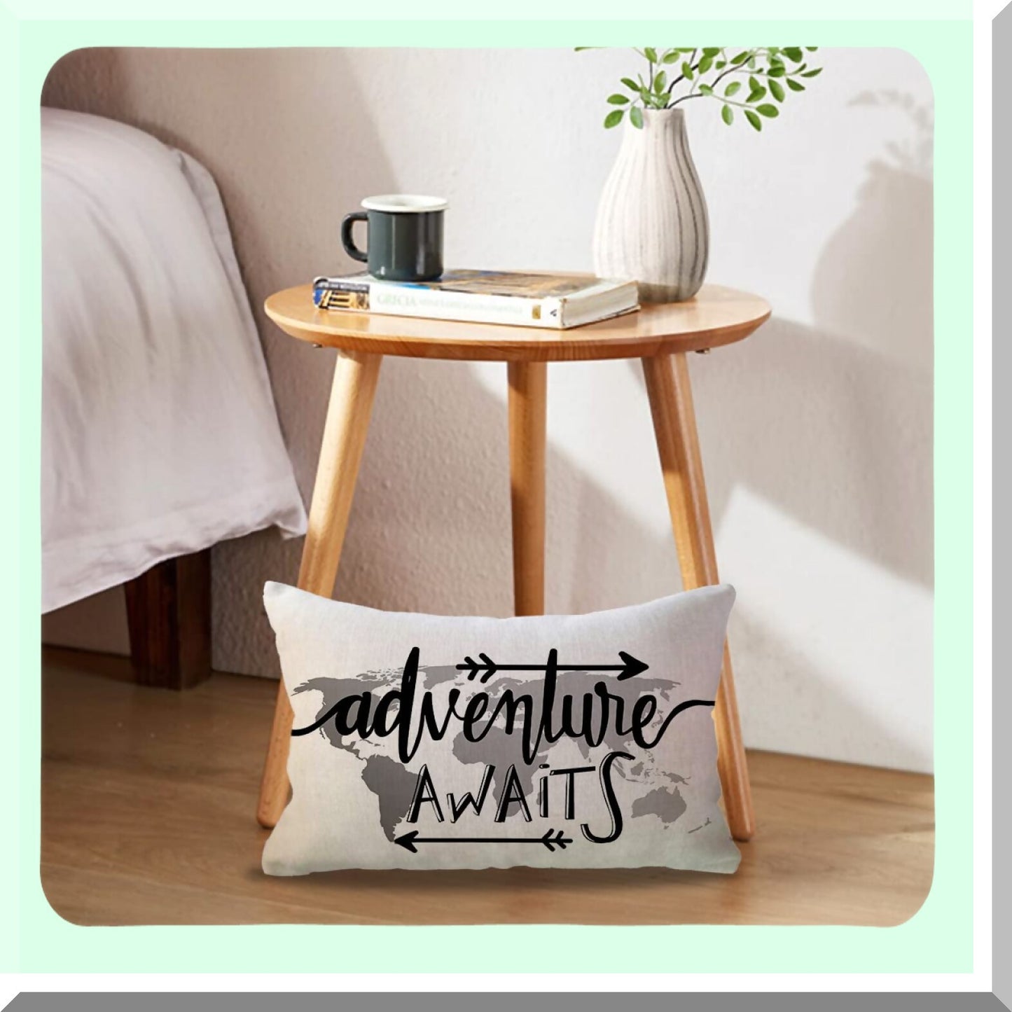 Adventure Awaits Grey World Map Lumbar Pillow Cover - Geography Theme Decorative Rectangular Pillowcase for Sofa/Couch/Camper - 12x20 Inch Arrow Design