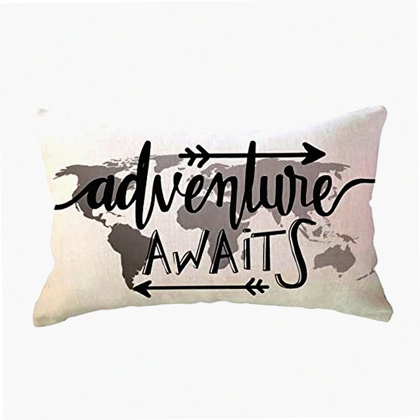 Adventure Awaits Grey World Map Lumbar Pillow Cover - Geography Theme Decorative Rectangular Pillowcase for Sofa/Couch/Camper - 12x20 Inch Arrow Design