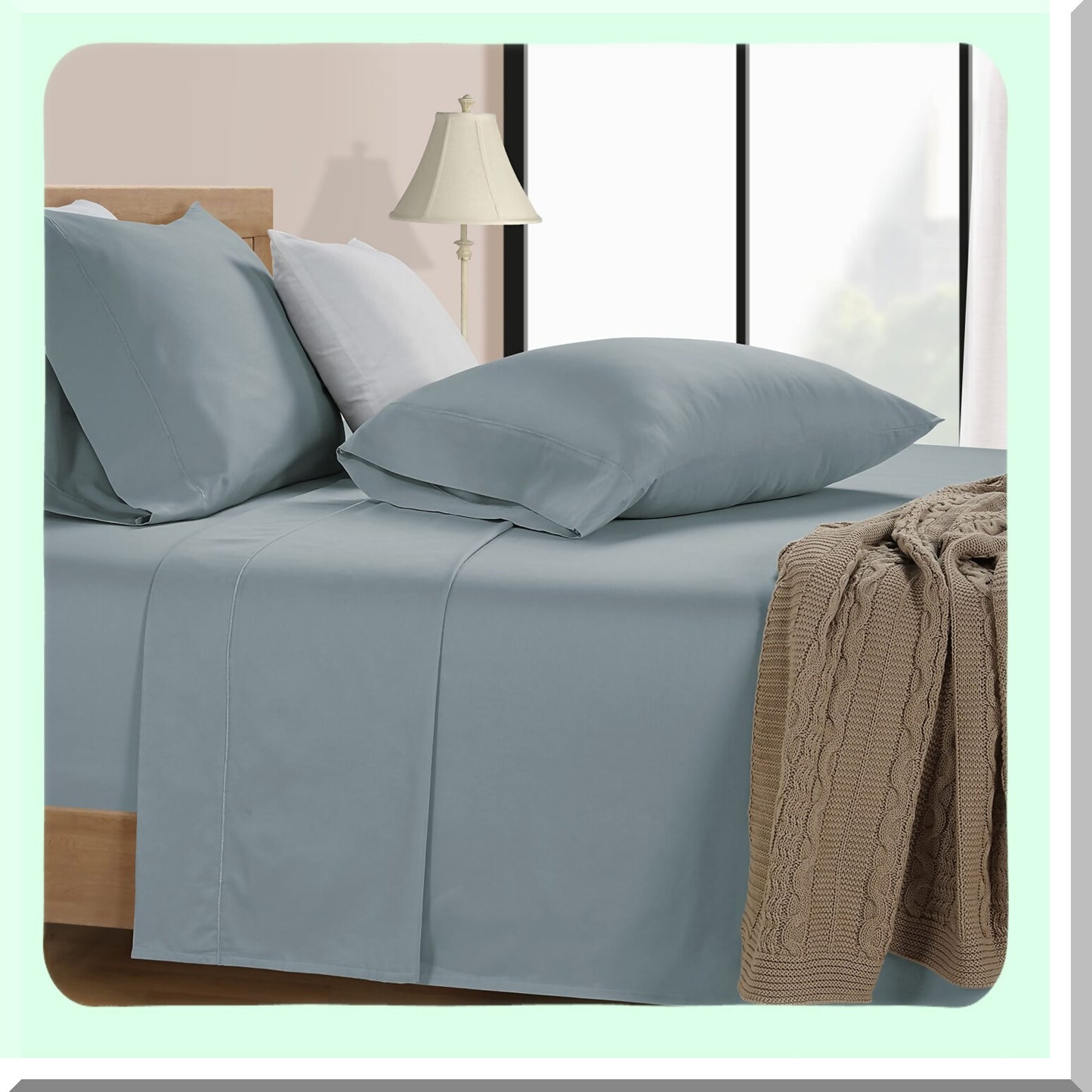 CoolCotton Breathable Pillowcase Set - 600 Thread Count Soft Envelope Closure Covers (20" x 40") - Set of 2 Blue Pillow Cases - Easy Fit Cooling Bedding