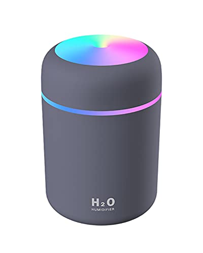 Cool Mist Humidifier, 300ml Mini Portable Humidifier with Multicolor LED Night Light, 2 Mist Mode and Auto Shut-Off, Personal Desktop Humidifier for Home Office Nursery, Super Quiet (Black)