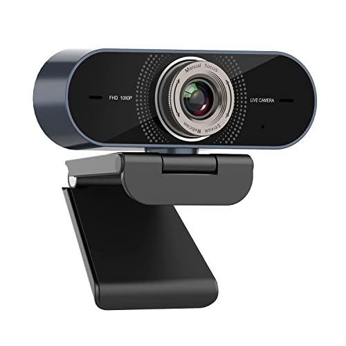 Webcam with Microphone, 1080p Web Camera Manual Focus, 100-degree FOV, Plug and Play, USB Computer Camera for Zoom/Skype/Teams/Webex, PC Mac Desktop, Conferencing and Video Calling