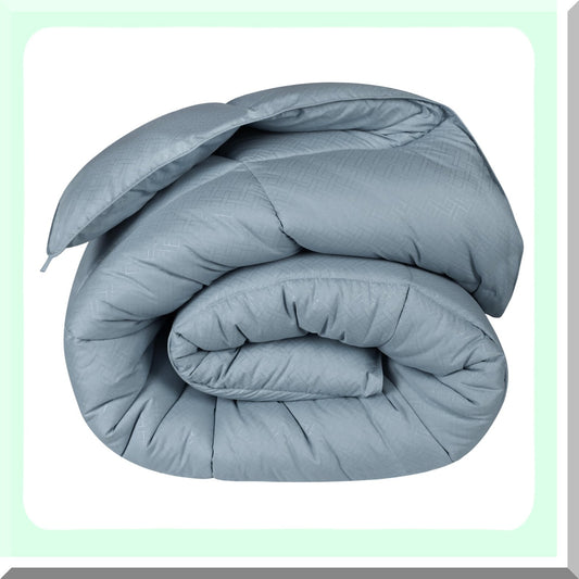 FluffyCloud Comforter - Medium Weight Microfiber Bedding with Box Quilt Design for Twin/Twin XL Beds. Oversized Blanket in Smoke Blue Monochrome.