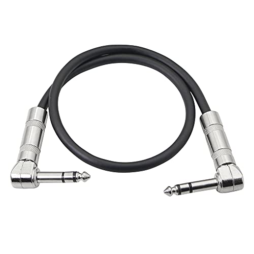 1/4 inch TRS Cable Right Angle 6.35mm Male to 6.35mm Male 90 Degree Stereo Audio Extension Cable for Guitar,Amplifiers, Mixers,Microphones,Etc 50cm