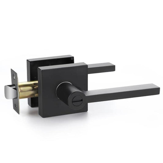 10 Pack Slim Lever Door Knob, Bedroom Door Knobs with Lock, Privacy Door Lever Leverset Lockset, Left or Right Handing, Matte Black Finish