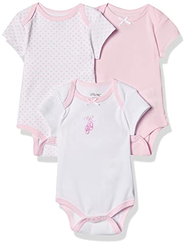 Girls Ballerina 3 Pack Bodysuit, White/Pink, 3 Months