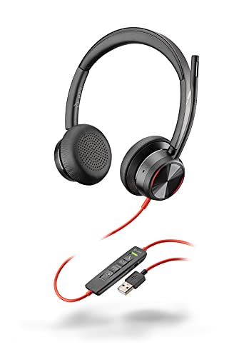 Blackwire 8225 Wired Headset with Boom Mic (Plantronics) - Dual-Ear (Stereo) Computer Headset - USB-A to Connect to Your PC/Mac - Active Noise Canceling - Works with Teams, Zoom & More