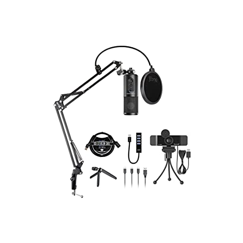 ATR2500x-USB Cardioid Condenser Microphone (ATR Series) for Windows and Mac Bundle with Blucoil 1080p USB Webcam, Boom Arm Plus Pop Filter, USB-A Mini Hub, and 3' USB Extension Cable