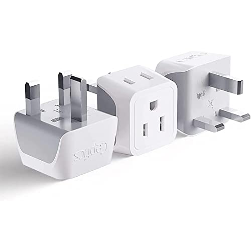 '- Type G Adapter, 2 in 1 Input US to UK Plug Adapter, Ultra-Portable Travel Adapter, UK Power Adapter for Dual Voltage, Universal Travel Plug, Pack of 3