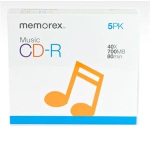 40 Write-Once CD-Rs for audio, 5-pack with jewel cases