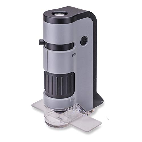 MicroFlip 100x-250x LED and UV Pocket Microscope with Slide Base and Smartphone Clip