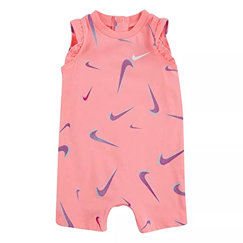 Baby Girls Swoosh Print Romper (Sunset Pulse(06H628-A0G)/Pink, 3 Months, 3_Months)