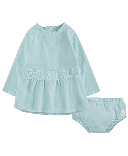 Baby Girls Velour Long Sleeve Dress & Diaper 2 Piece Set (Teal Tint(16F723-E37)/White, 3 Months)