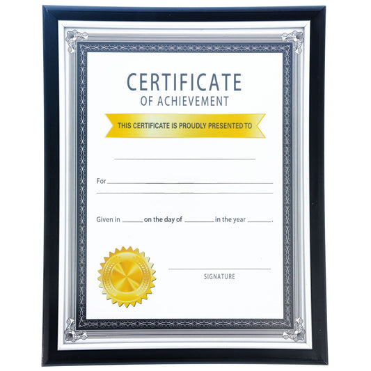 Black Plastic Document Frames with Silver Accents, 8.5x11 in. (Pack of 4)