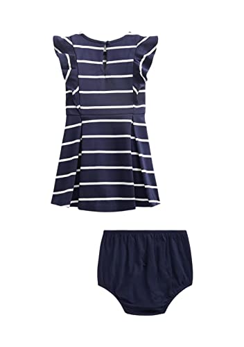 Baby Girls Ruffled Striped Dress & Bloomer 2 Piece Set (3 Months, Navy(1001)/W)