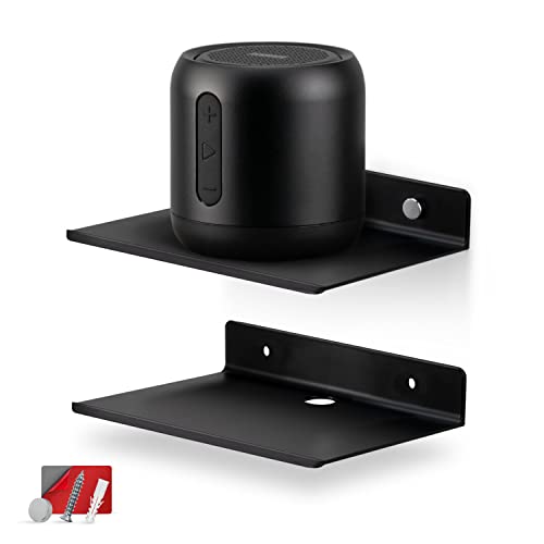 2-Pack 6" Floating Metal Wall Shelf for Books, Organizer, Speakers, Plants, Cameras, Books, Decor Display, Storage, Routers & More Wide Universal Holder Shelf by (Black)