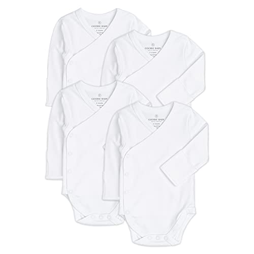 Side Snap Bodysuit Set, Long Sleeve Cotton Boy Girl Kimono Onesie, 4 Pack