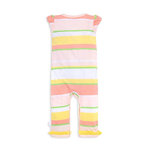 Girl's Romper Jumpsuit, 100%  Cotton One-Piece Coverall, Citrus Stripe,