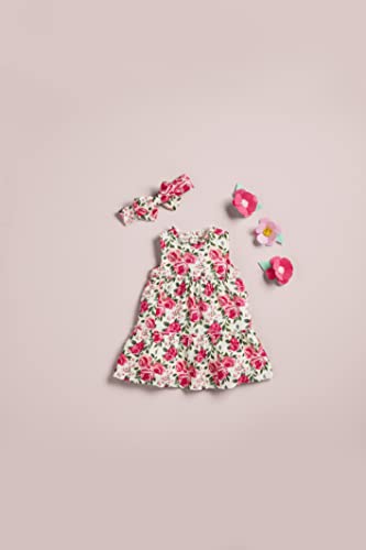 Toddler Girl Cotton Gauze Floral Dress and Headband, Rose, 3-6 Months
