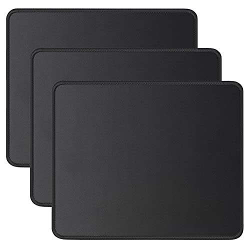3 Pack Mouse Pad with Stitched Edge, Comfortable Mouse Pads with Non-Slip Rubber Base, Washable Mousepads Bulk with Lycra Cloth, Mouse Pads for Computers Laptop Mouse 10.2x8.3x0.12inch Black