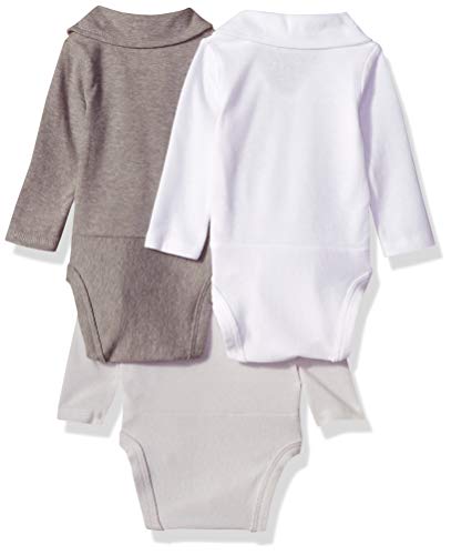 uni  baby Ultimate Flexy 3 Pack Long Sleeve Polo Bodysuits Bodystocking, Grey, 0-6 Months US