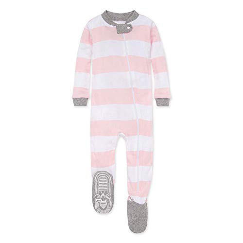 girls Pajamas, Zip Front Non-slip Footed Pjs, 100%  Cotton and Toddler Sleepers, Pink Rugby Stripe, 12 Months US