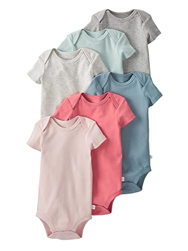 Girls' 6-Pack  Cotton Short-Sleeve Rib Bodysuits, Multi,