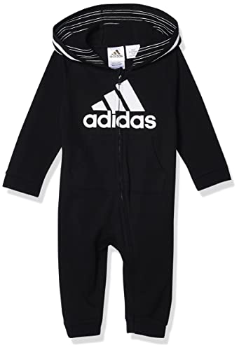 Infant Girls' and Baby Boys' Long Sleeve Hooded Coverall, Adi Black, 3 Months