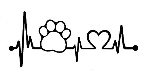 Dog Paw Heartbeat Love Vinyl Sticker, 6.5 x 3 in
