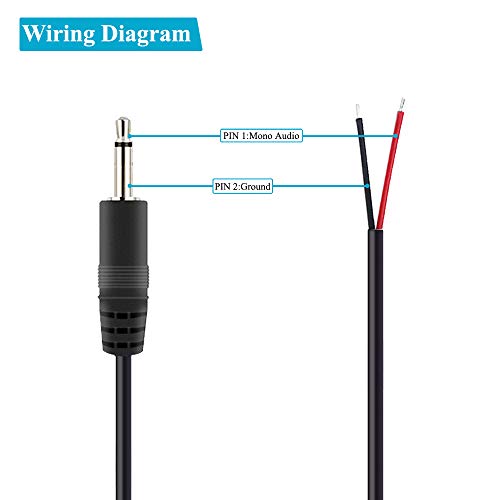 (6 ft) Replacement 3.5mm Male Plug to Bare Wire Open End TS 2 Pole Mono 1/8" 3.5mm Plug Jack Connector Audio Cable Repair