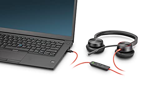 '- Blackwire 8225 Wired Headset with Boom Mic (Plantronics) - Dual-Ear (Stereo) Computer Headset - USB-C to Connect to Your PC/Mac - Active Noise Canceling - Works with Teams, Zoom & More