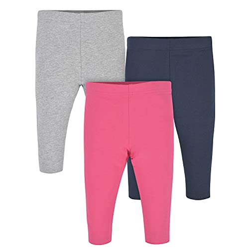 Baby Girls' Toddler 3-Pack Premium Leggings, Hot Pink/Navy, 3-6 Months
