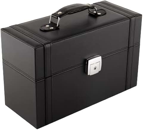 Black Leather Nail Polish and Makeup Organizer with 48 Compartments