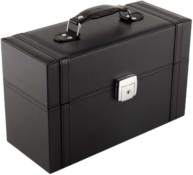 Black Leather Nail Polish and Makeup Organizer with 48 Compartments