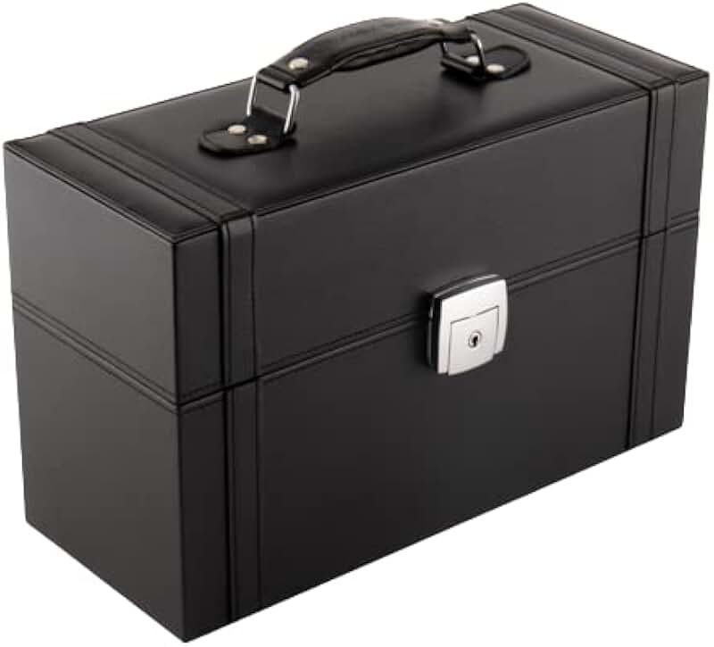 Black Leather Nail Polish and Makeup Organizer with 48 Compartments