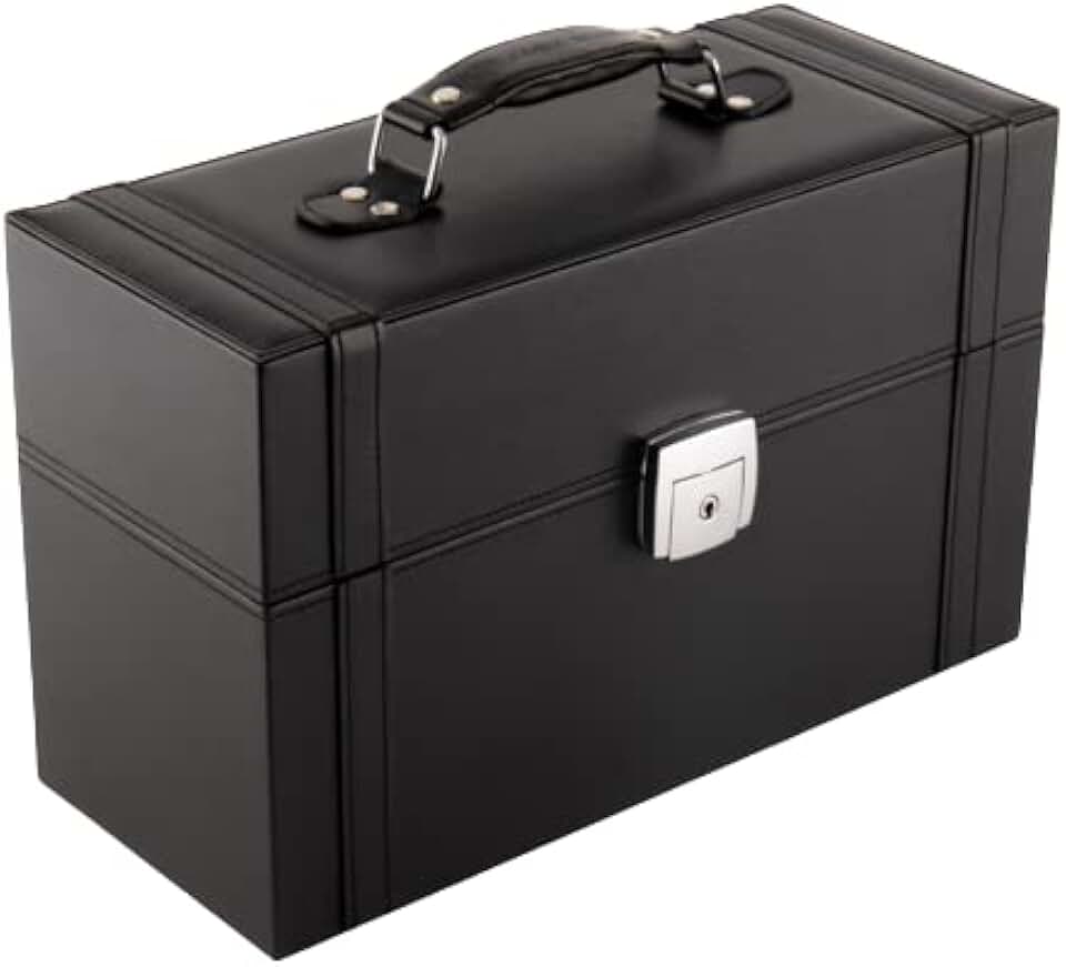 Black Leather Nail Polish and Makeup Organizer with 48 Compartments