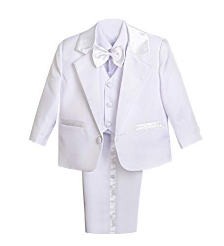Baby Boy  5 Pcs Set Formal Tuxedo Suits No Tail Wedding Christening Outfits Size 3 Months White