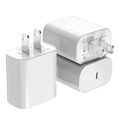 [Apple MFi ] iPhone Fast Charger 3Pack, 20W USB C Charger Wall Charger Block with PD 3.0, Compact USB C Power Adapter for iPhone 14/14 Pro/13, Galaxy, Pixel, AirPods Pro (White)