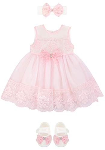 Baby Girl   Pink Embroidered Princess Dress Gown 6 Piece Deluxe Set 0-3 Months