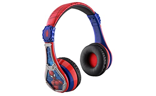 Spiderman Wireless Bluetooth Portable Kids Headphones with Microphone, Volume Reduced to Protect Hearing Rechargeable Battery, Adjustable Kids Headband for School Home or Travel