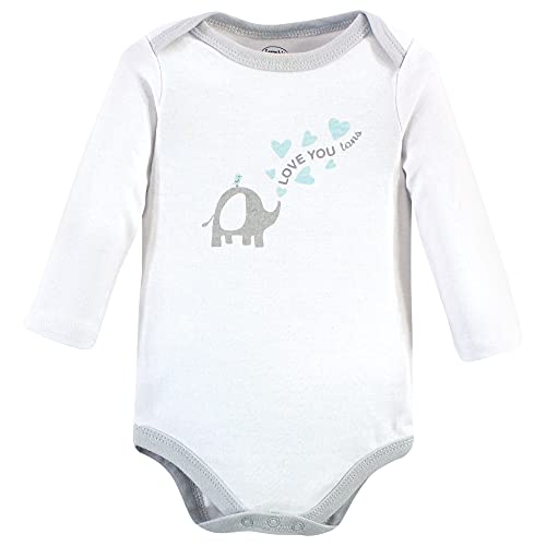 Uni  Baby Cotton Long-Sleeve Bodysuits, Boy Basic Elephant, 0-3 Months