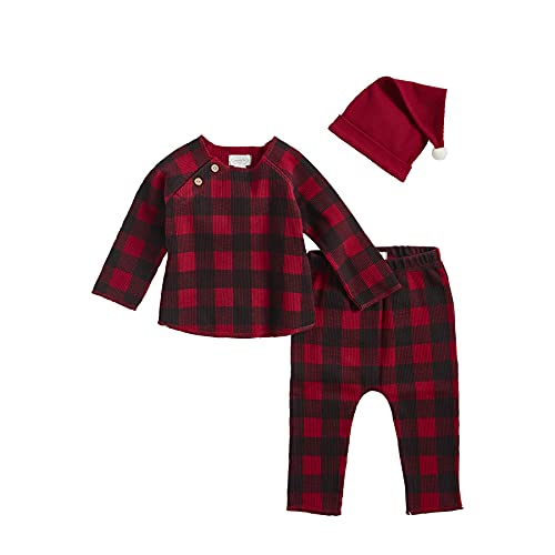 Baby Boys Santa 3 Piece Set, Red Buffalo Check, 0-3 Months